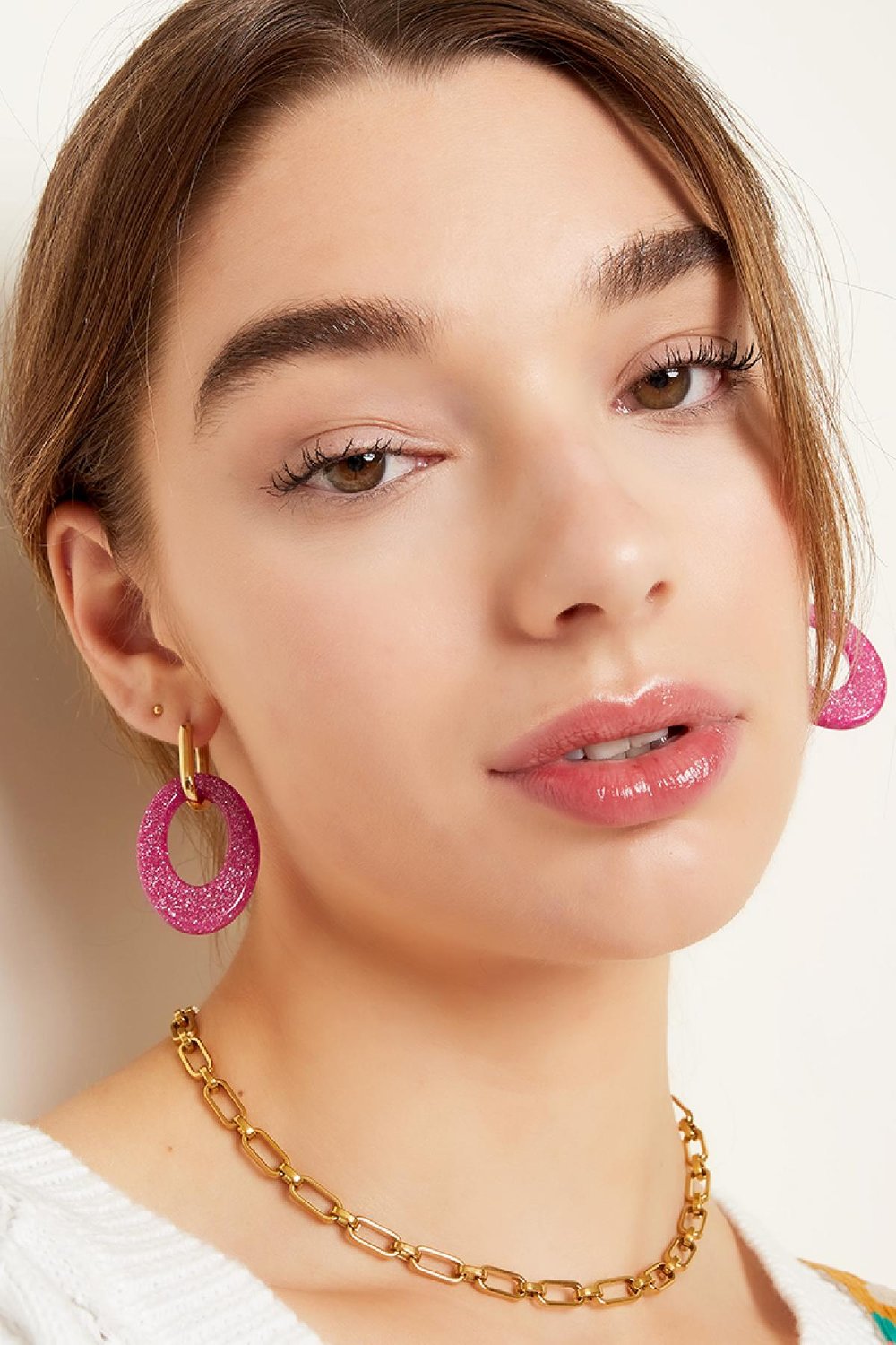 Statement-Ohrringe mit Glitzer-Anhänger Rosè & Goldfarbe Edelstahl h5Bild2